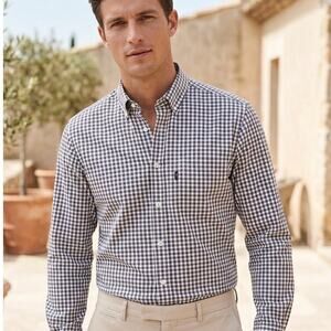 Façonnable Club Men’s Medium Shirt Graph Check Button Down Blue White Morocco